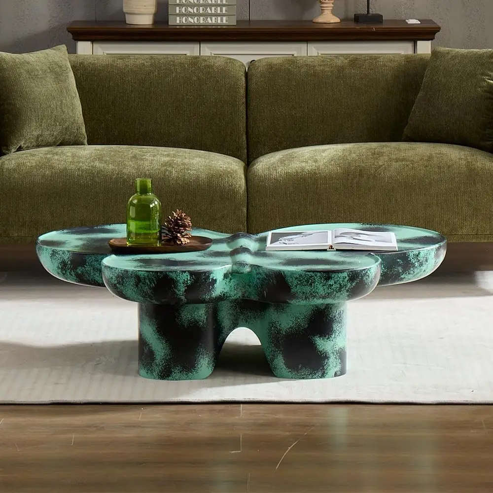 

Glass Coffee Table, Compact Design for Small Spaces, 47.24 Diameter, Modern Side Table for Living Room, Bedroom, Office, Green