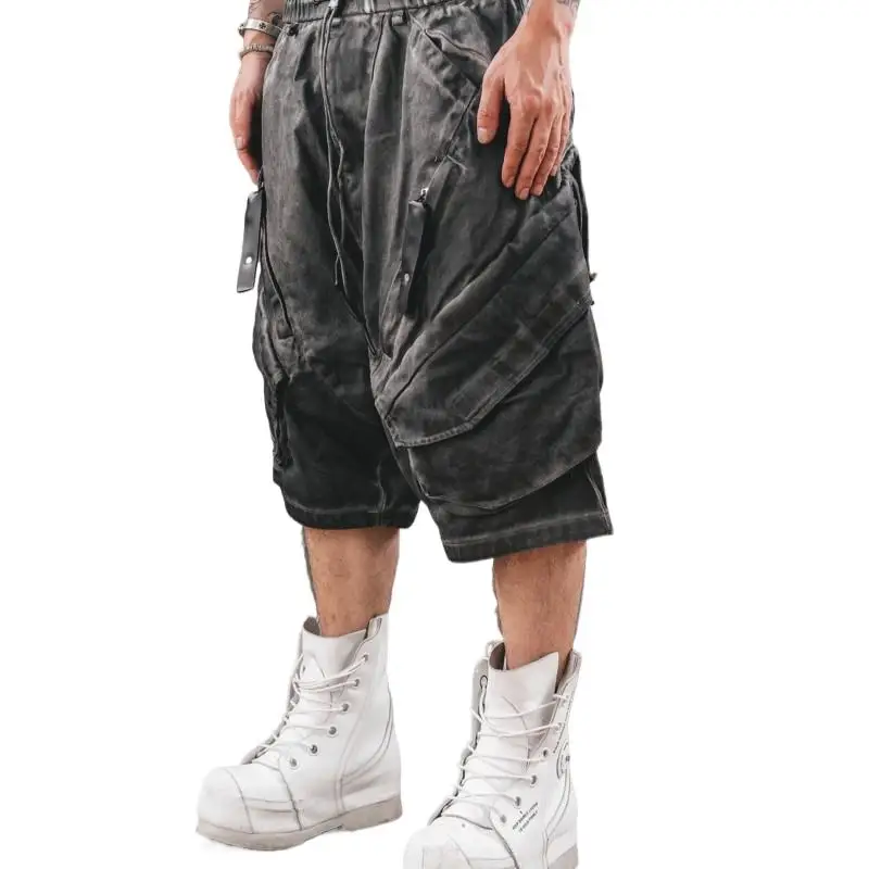 

Dark Techwear Style Pants Loose Summer Wide Leg multi-pocket seven-point Cargo Shorts