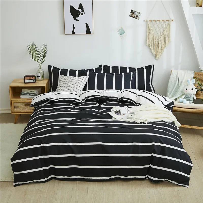 Black White Stripes Printed Duvet Cover Set Nordic Simple Reversible Bedding Set Queen King Size Quilt Covers with Pillowcase