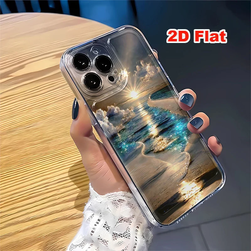 2D Flat Soft Silicone Phone Case For iPhone 17 Pro Max 16 18 Pro 13 11 15 14 Plus 12 17 16E 17Promax Shockproof Transparent Funda Cover