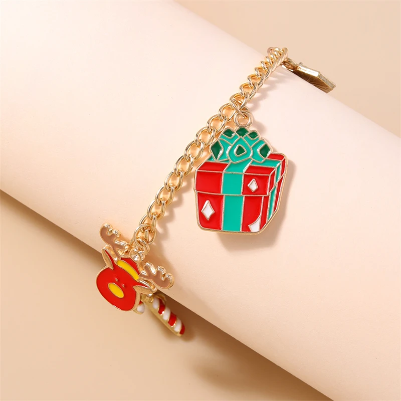 Modisches Weihnachtsarmband für Damen, Metallarmband mit Weihnachtsmann-, Baum- und Rentier-Anhängern, Mädchenarmband, Neujahrsfest-Schmuck, Geschenkidee – Detail 15