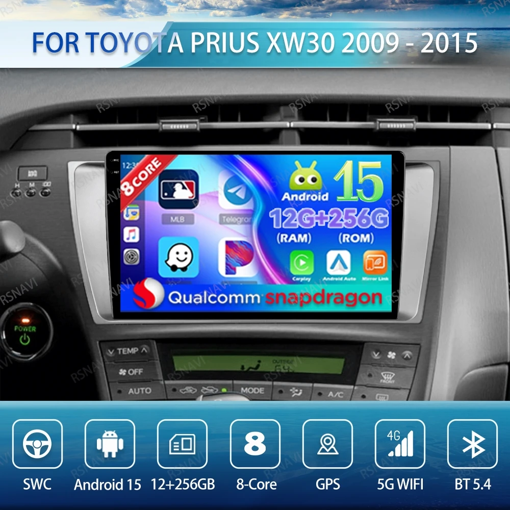 

Android 15 Car Radio For Toyota Prius XW30 2009 - 2015 Autoradio Wireless Carplay Auto BT QLED Navigation GPS Multimedia DSP DVD