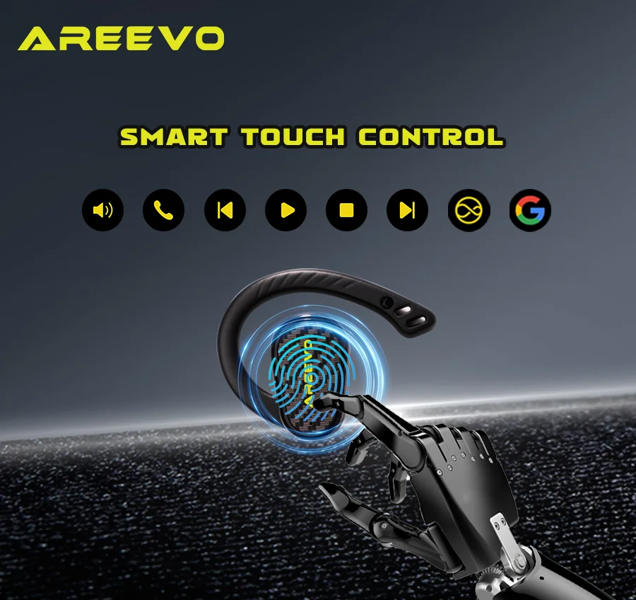 AREEVO Open AIR OWS Earbuds, Sweatproof Ear Hook Wireless Earphones, 360° Stereo 40h Playtime Bluetooth 5.4, Smart Touch Control