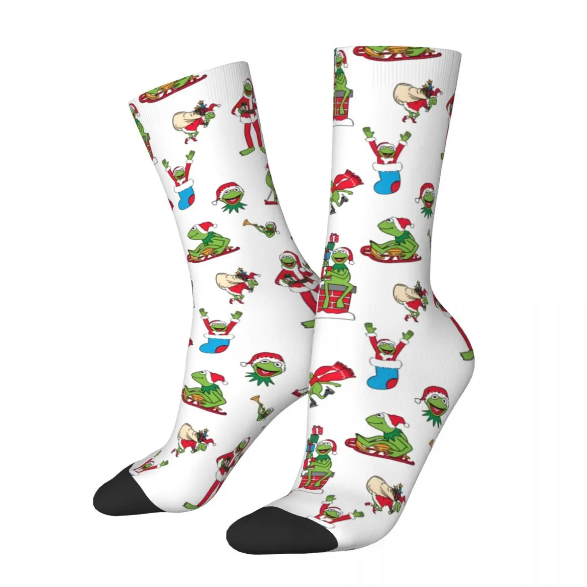 Kermit Christmas Pattern Men's Socks Retro Harajuku Street Style Novelty Seamless Crew Sock