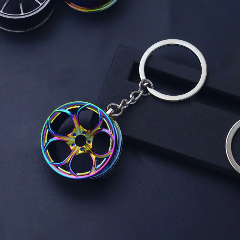 Metal Keychain Car Wheel Petal Hub Key Chain Auto Repair Parts Car Mini Tire Wheel Keyring 4 Color Mini Cooper Keychain llaveros