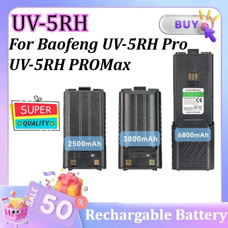 

UV-5RH Pro Battery 2500mAh 3800mAh 6800mAh USB-C Charge for Baofeng UV-5RH Pro/UV-5RH PROMax Radios Rechargable Battery Pack