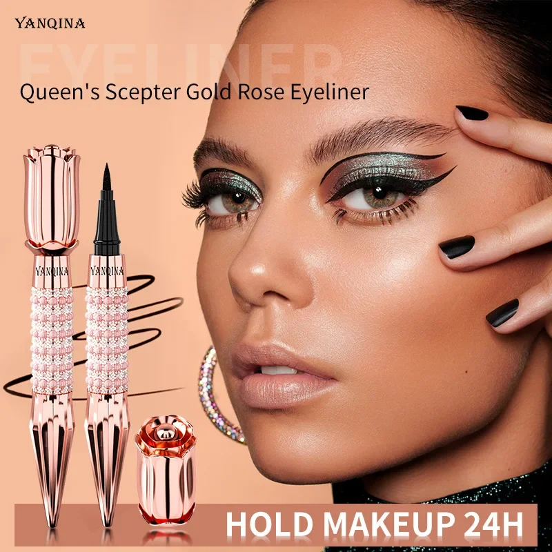 YANQINA Liquid Eyeliner Quick Drying Waterproof Lasting Hold Makeup 24h Fashion Design Queen Scepter Gold Rose Eyeliner Cosmetic