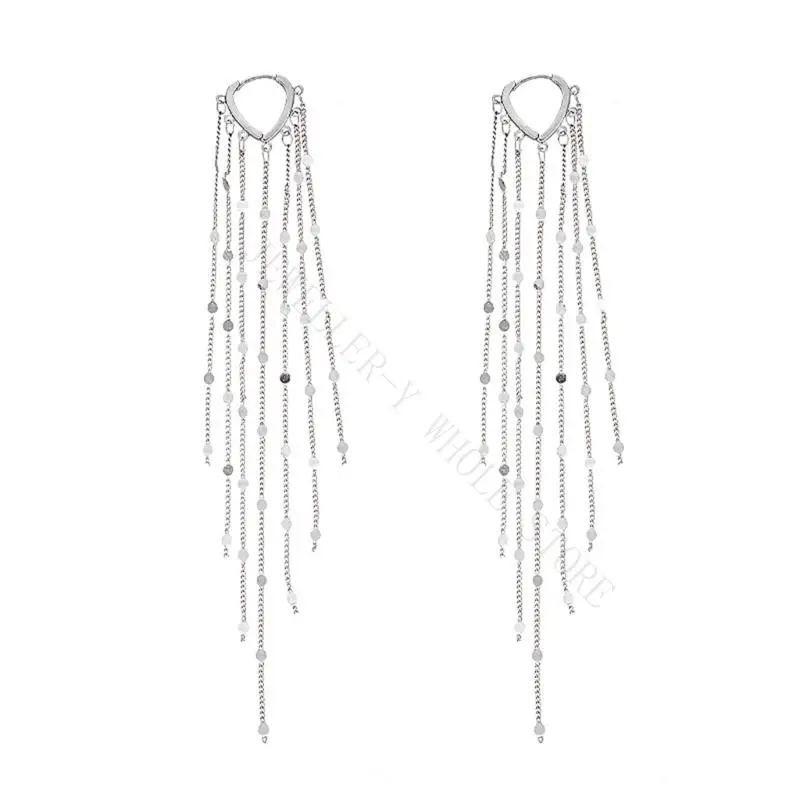 R7UF Multi-Strand Dangle Earrings with Round Disc and Open-and-Close Hinged Hoops for Parties and Photo Styling