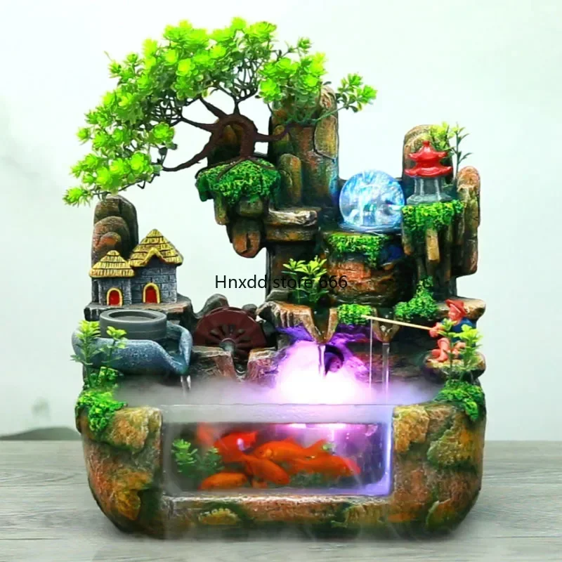 Small self-circulating water waterfall with oxygen desktop creative home lucky fish tank