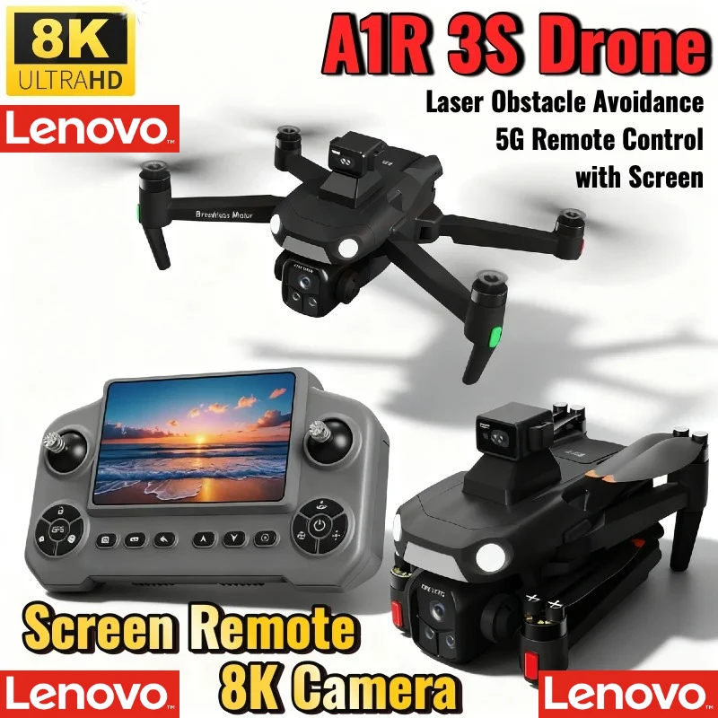 Dron Aéreo Plegable Lenovo A1R 3S con Pantalla 5G, Control Remoto, Cámara 8K, GPS, Retorno Automático y 360° °   Quadcopter con Sistema de Evitación de Obstáculos Láser
