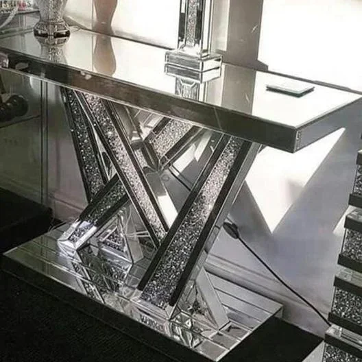 

Newest Style Mirrored Sparkly Crushed Diamond Wall W Console Table Glass Modern Living Room Furniture Home Decorative Furniture