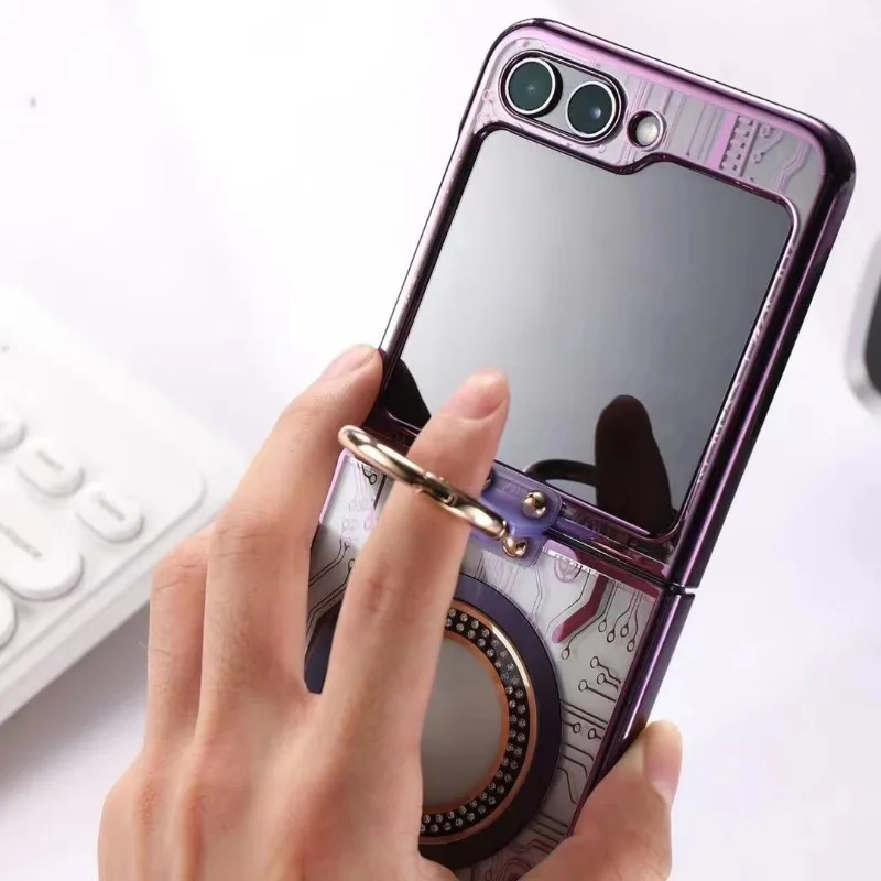 Ring Magnetic Wireless Charging Phone Case for Samsung Galaxy Z Flip 6 5 4 3 Flip6 Flip5 Flip4 Flip3 5G Shockproof  Cover