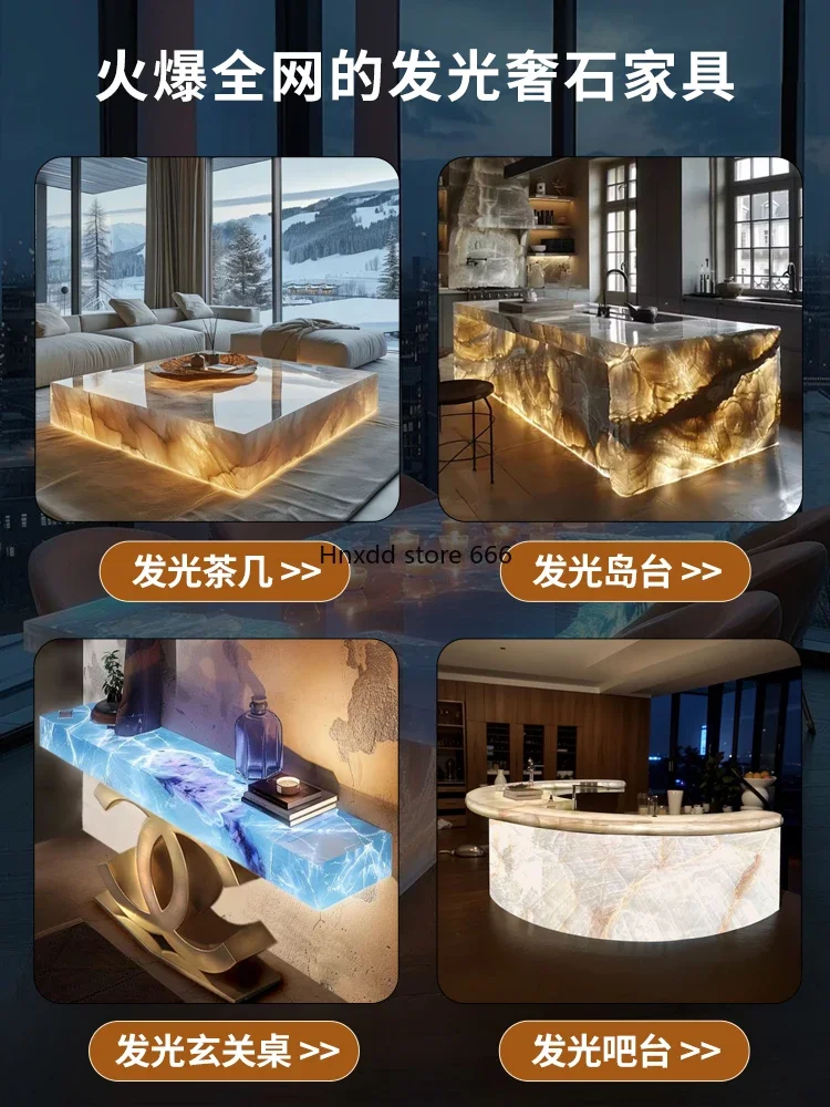 Natural luxury stone rectangular island white jade light luxury high-end marble dining table