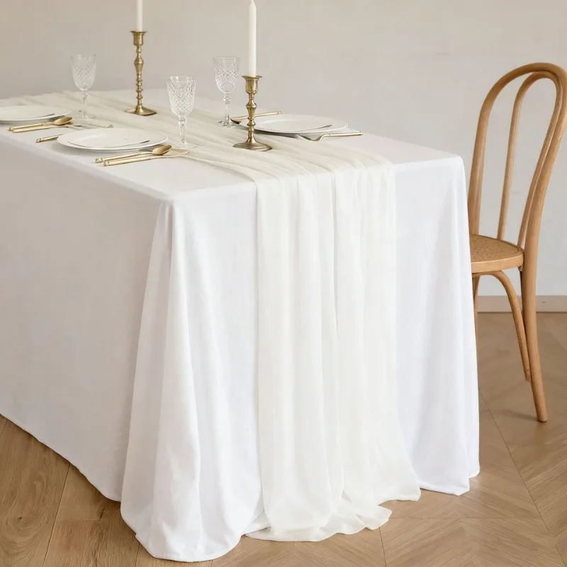 1pcs Light Breathable Polyester Pleated Table Runner Solid Soft Long Decor Cloth For Sideboard Coffee Table Home Ambient Layout