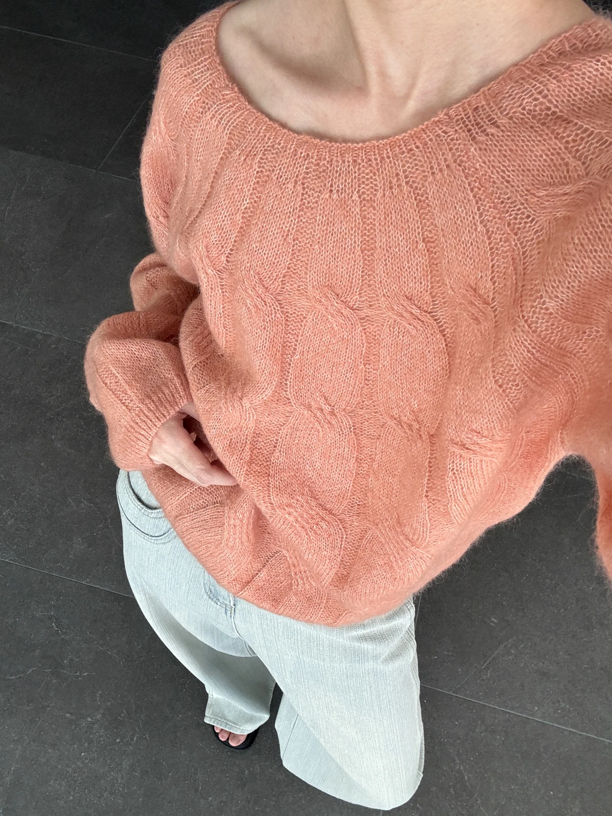 

Moo Women's Soft Sle Knitted Sweater Orange Pink Twist Knit Top Loose Fit Long Sve round Ne Regular Thin