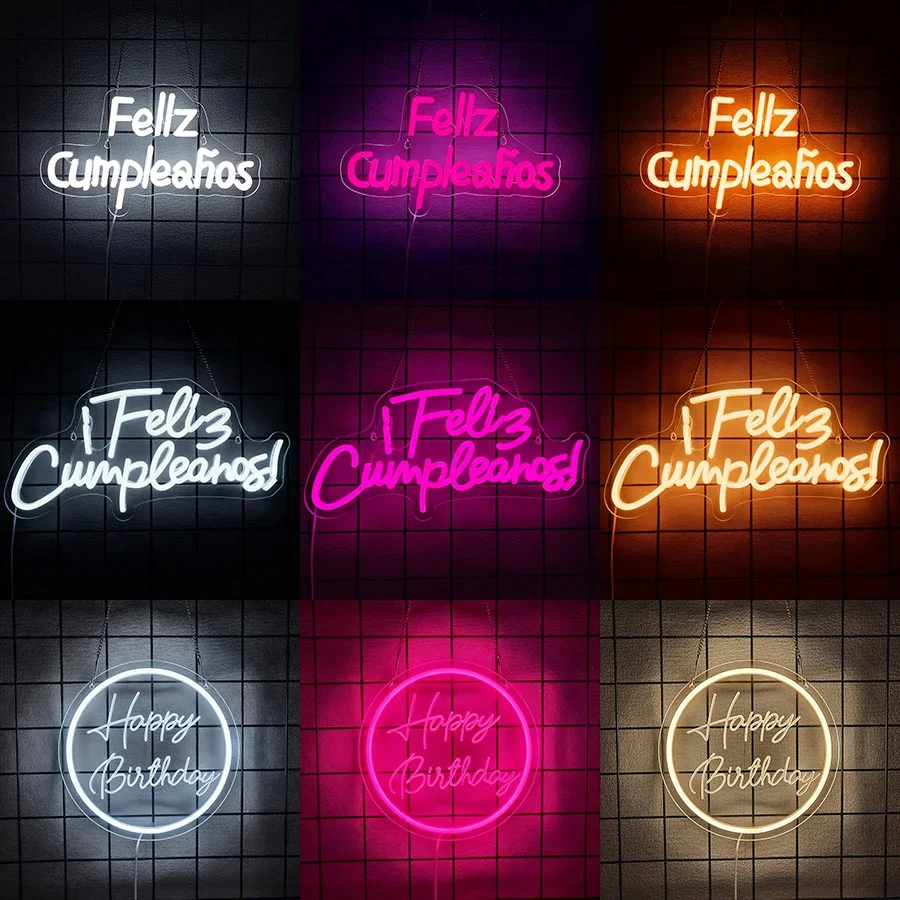 ¡Feliz Cumpleaños LED Light for Mexican Themed Birthday Party Backdrop Gifts,USB Powered Happy Birthday Neon Sign for Wall Decor