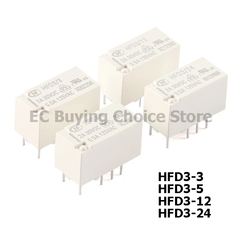 2PCS Signal Relay HFD3 HFD3-3 HFD3-5 HFD3-12 HFD3-24 DC 3V 5V 12V 24V 8 Pin Direct Insertion