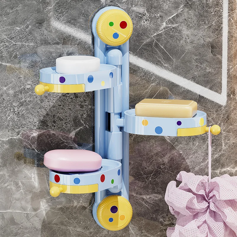 Suction cup rotating soap box wall mounted non perforated double-layer draining soap storage rack bathroom accessories