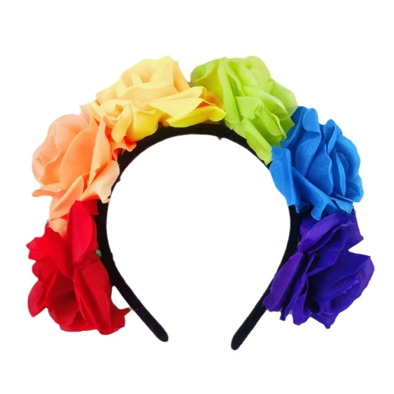 Stylish Rainbow Headband Rose Hair Hoop LGBTQ+ Party Costume Proms Party Live Show Headwear DXAA