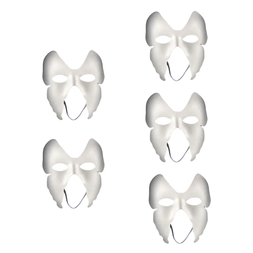 Máscara facial blanca lisa, 5 piezas, papel pintado a mano, disfraces de Mascarada