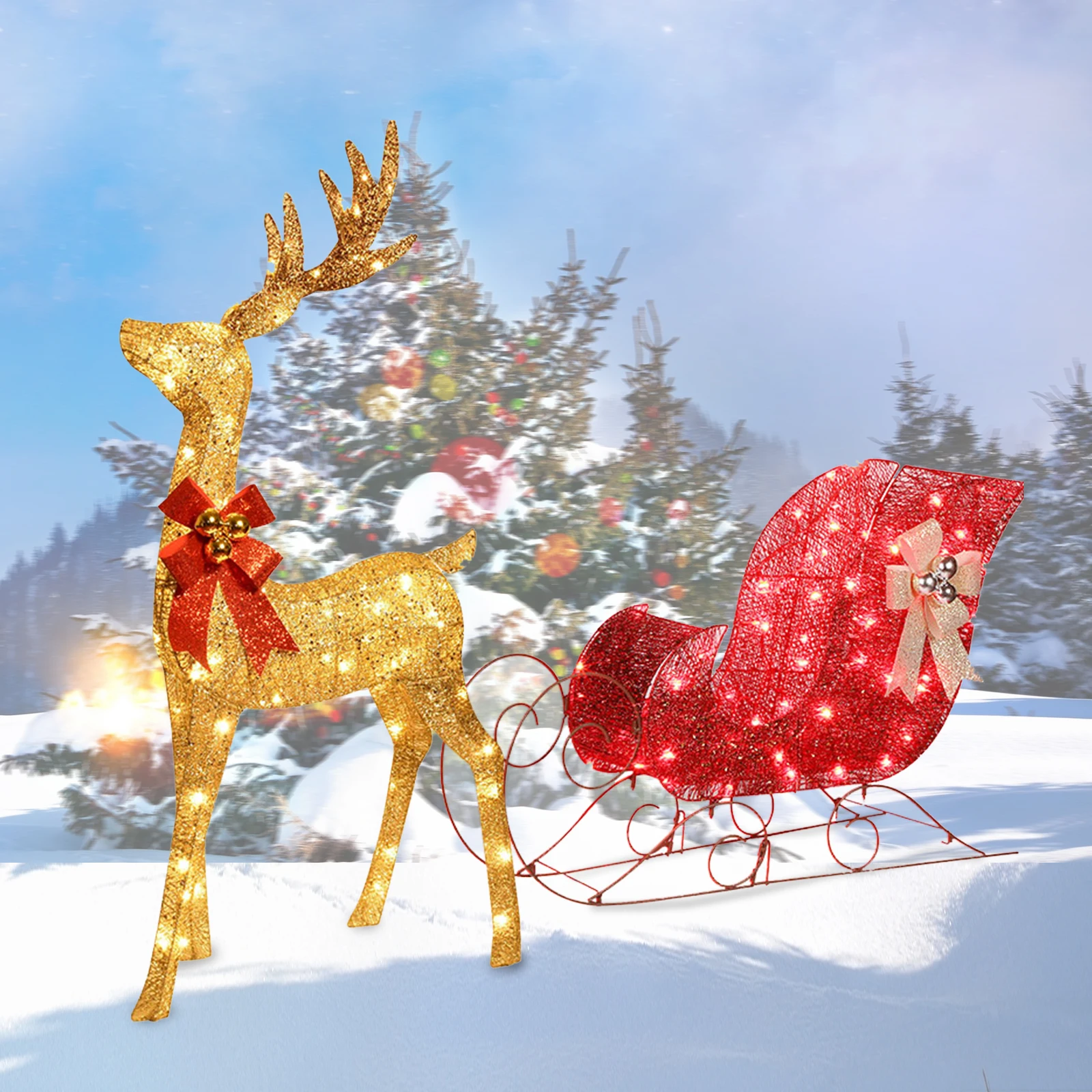 reindeer sled lightfixture Christmas durable easy to assemble Suitable for celebrating family holidays Christmas lamp decoration