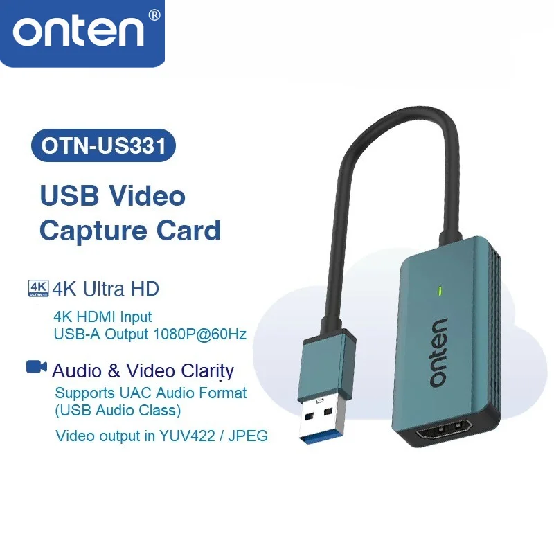 ONTEN OTN-US331 USB 3.0 HDMI Video Capture Card 4K@60Hz Input 1080P@60Hz Output Game Capture Device for OBS Live Streaming Scre