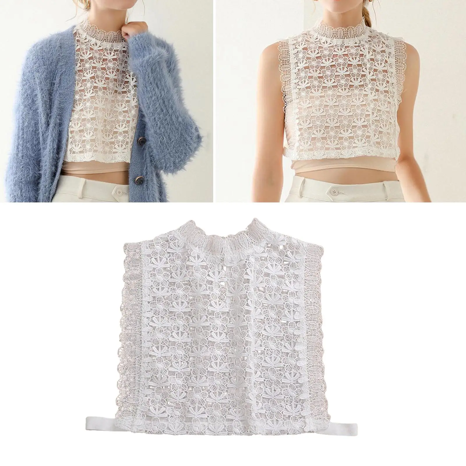 

Women's Sleeveless Stand Collar Lace Low-cut Fitted Tank Top Shirts