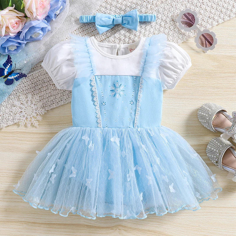 女の子プリンセスドレスボディスーツロンパース満月ギフトフェスティバル誕生日パーティーすべて新生児用底スナップ留め