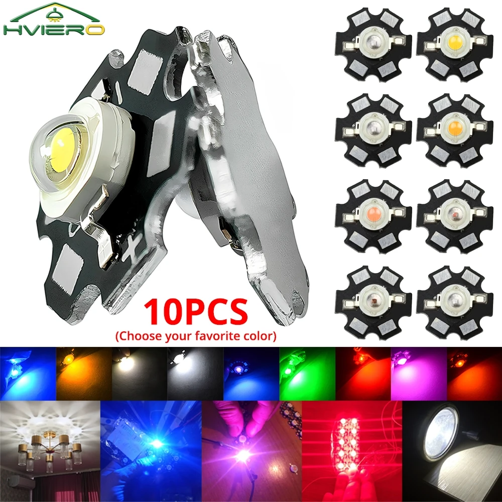 10PCS Mini Star LED Heatsink Light Bulbs 3W High Power 45MIL LED Chip Beads Emitter Diodes Lamp Beads DIY Lighting Decoration Re