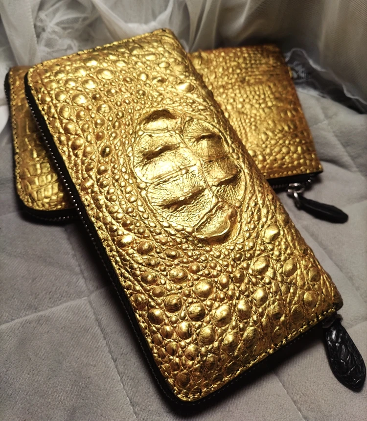 2023 New Designer Luxury Golden Crocodile Leather Men\'s Zipper Long Wallet Fashion Genuine Leather Lady Clutch Large Capacity 45