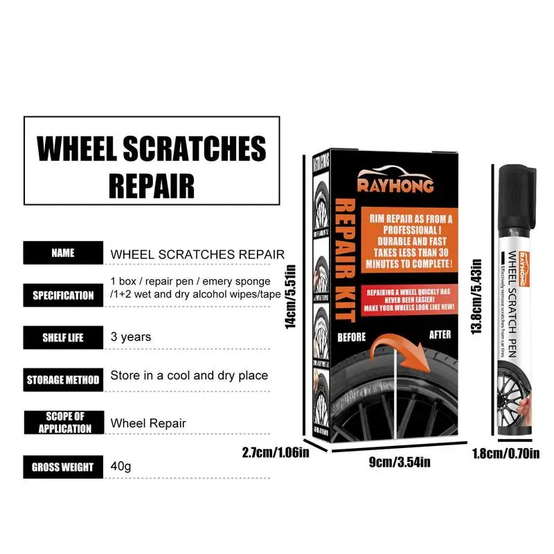 Roda do carro Scratch Repair Kit Adesivo, Liga DIY, Touch-Up, Black Paint Fix Tool para Auto, Uso Geral