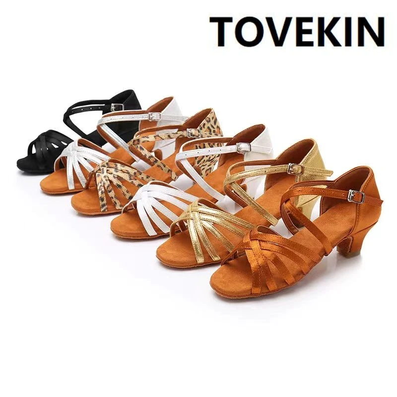 TOVEKIN-scarpe da ballo latino per donna, fondo morbido, sandali da pratica Jazz, tacco medio per ragazze, ballo da sala 3.5cm