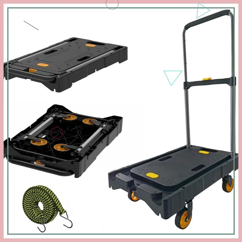 

Складная тележка для тяжелых грузов, грузоподъемность 150 кг, с эластичными веревками, компактная портативная тележка для переезда и хранения