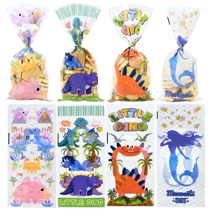 

50pcs Rainbow Unicorn Candy Bags Mermaid Dinosaur Theme Gift Packing Bag Kid 's Favorite Jungle Birthday Baby Shower Party Decor