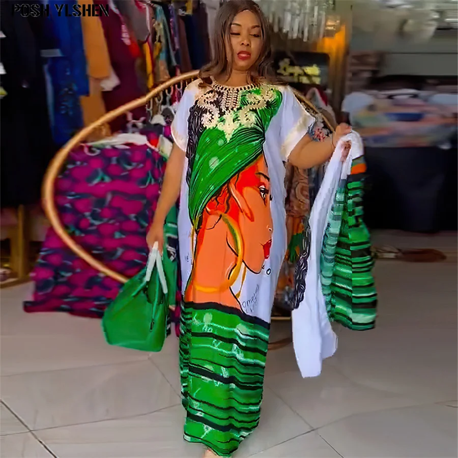 

Plus Size African Dresses for Women 2024 Fashion Traditional Print Dashiki Ankara Robe Femme Elegant Turkey Muslim Maxi Dress