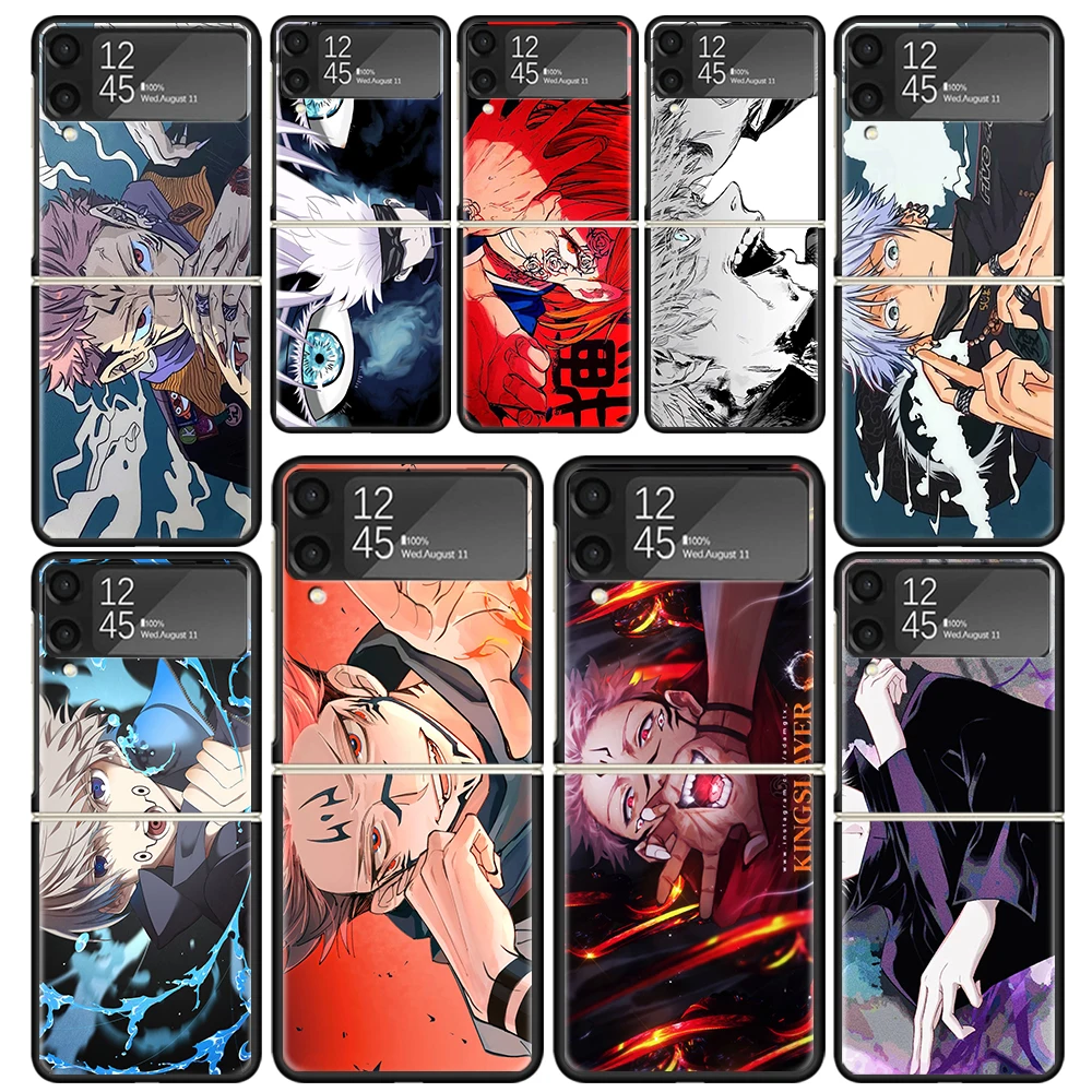 Japan Anime Jujusu Kaisen Clear Phone Case For Samsung Z Flip 5 4 3 Galaxy ZFlip 6 5G Shockproof Hard Print Cover TPU PC Coque