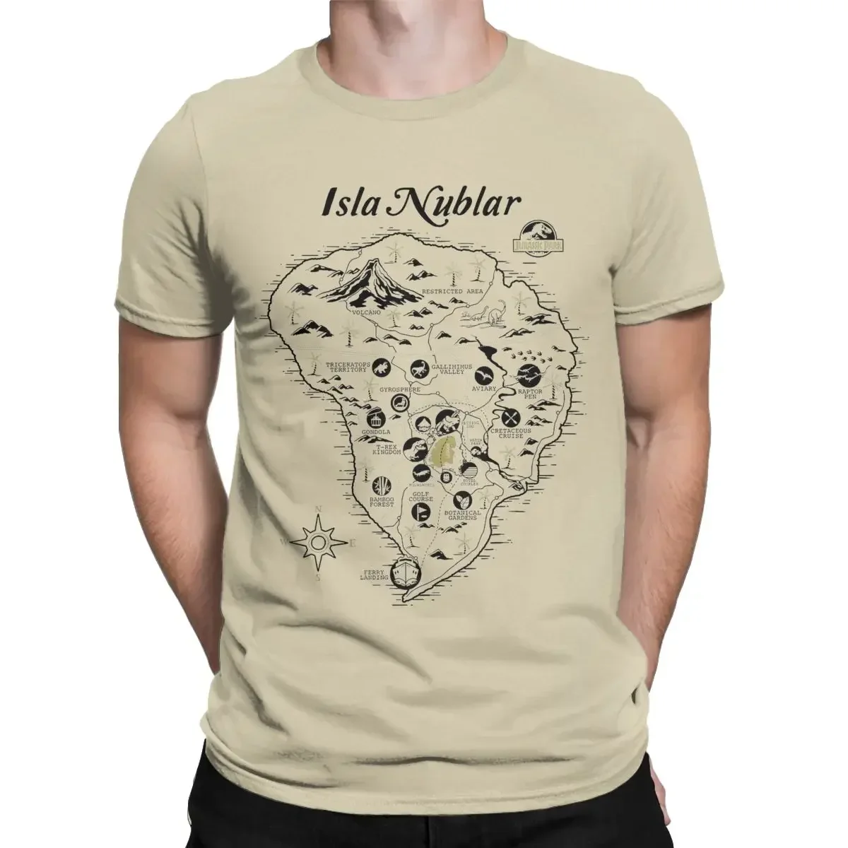 Isla Nublar Distressed Island Map Jurassics Parks Men's T Shirt Hipster Tees Short Sleeve T-Shirts 100% Cotton Gift Tops