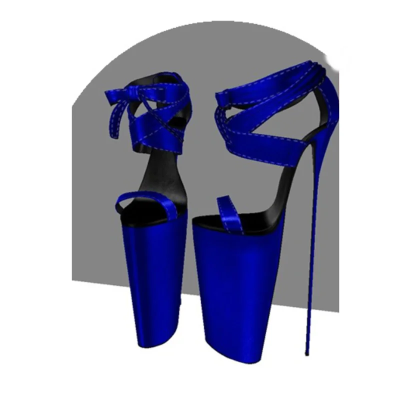 

Blue Lace Up Bow Knot Platform Sandals Thin High Heel Sexy Fashionable Cool Summer Casual Big Size Woman Shoes Zapatillas Mujer