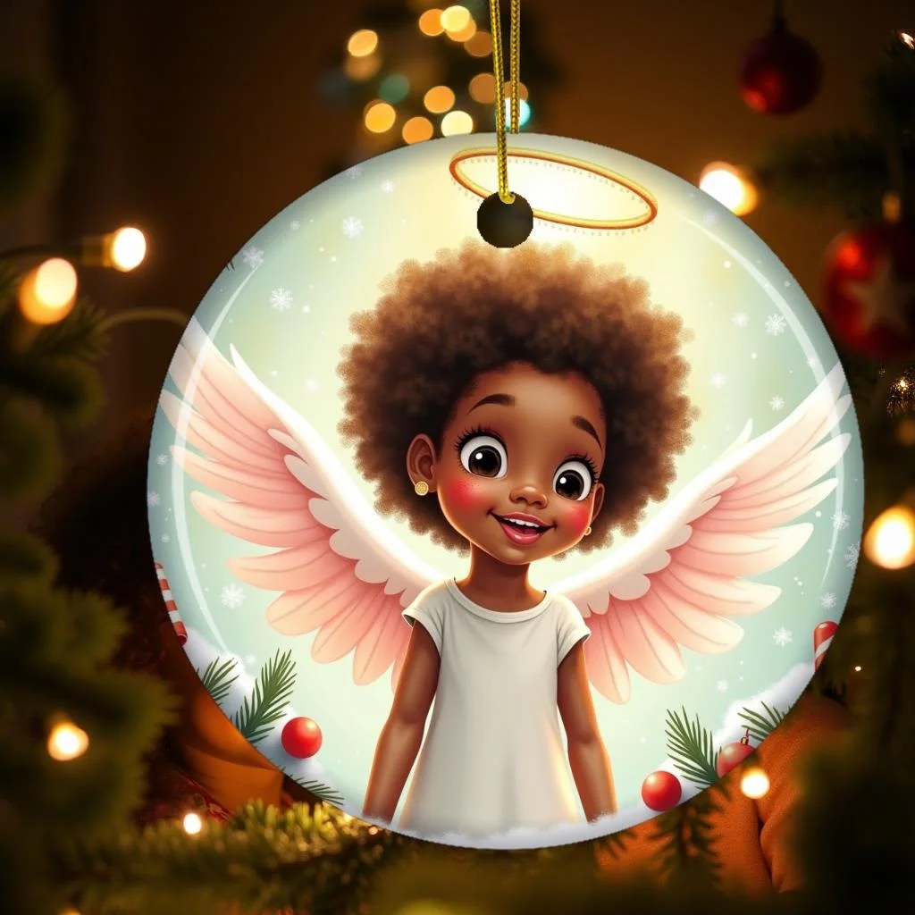 New Cute Black Girl Angel Wings Acrylic Decoration High Quality Small Decorated Christmas Tree for Holiday Red Flower Night