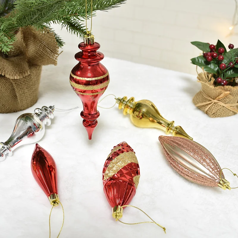 Christmas rattan decoration hanging ornament with gold and red painted double pointed gourd