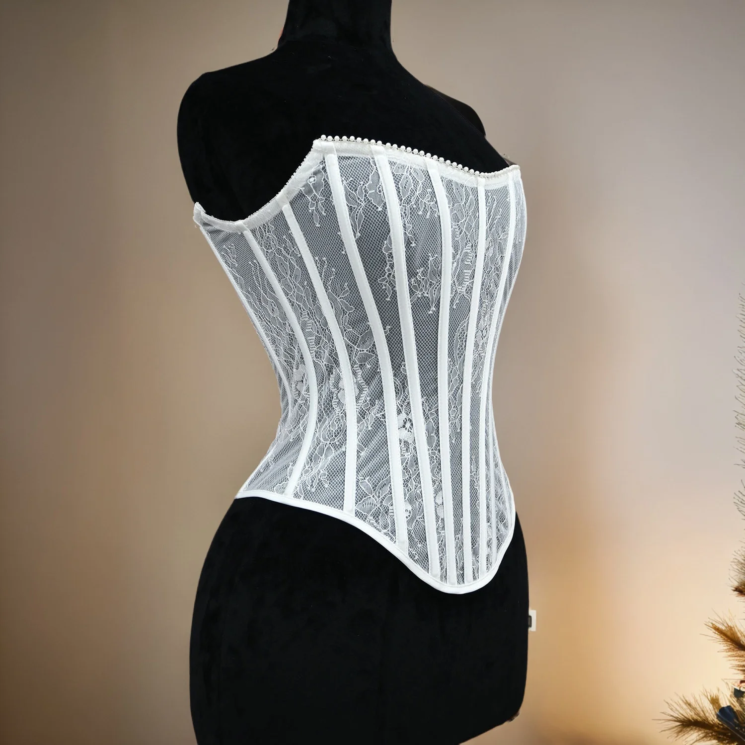 

Сексуальный прозрачный сетчатый кружевной белый корсет-бюстье, винтажный элегантный топ без бретелек, тренажер на талии, лиф на костях, вечерние корсеты для вечеринок