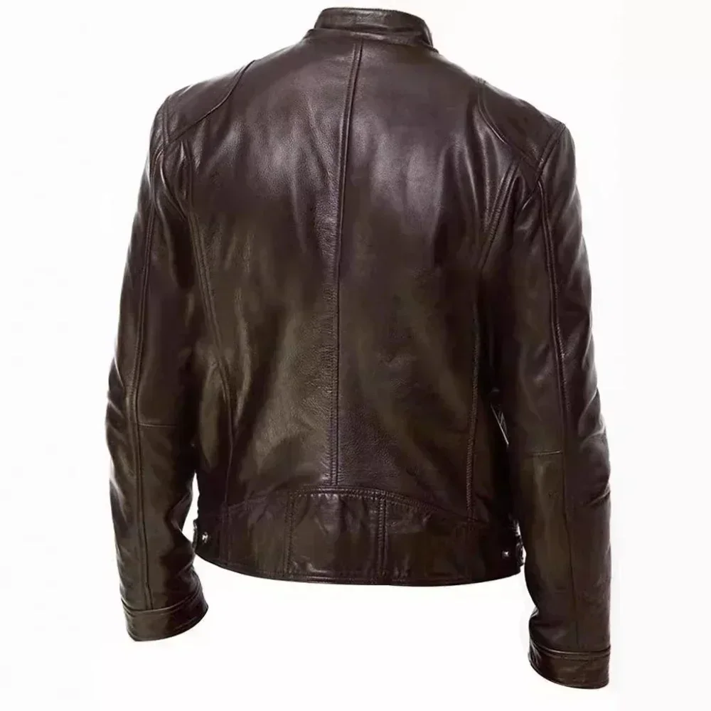 2025 Leather Motorcycle Jacket Men Stand Collar Casual Slim Short-Coat PU Jacket Autumn Winter Windproof Leather Coat Blazer Men