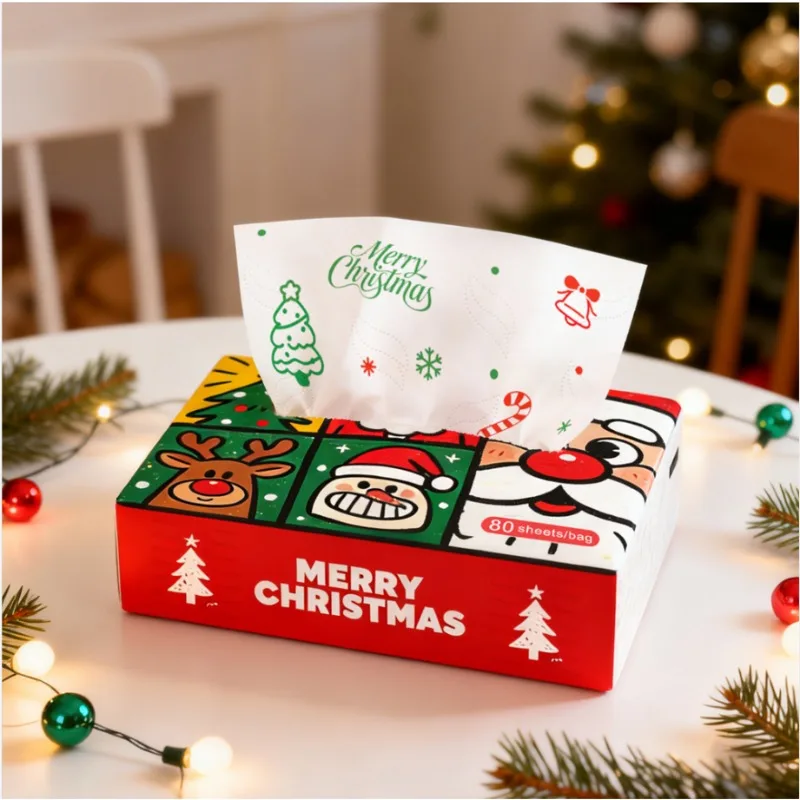 1/2Pcs Christmas Party Napkins Large Printed 4‑Ply Thick Lint‑Free Disposable Portable Tissues for Holiday Dinner Daily Use