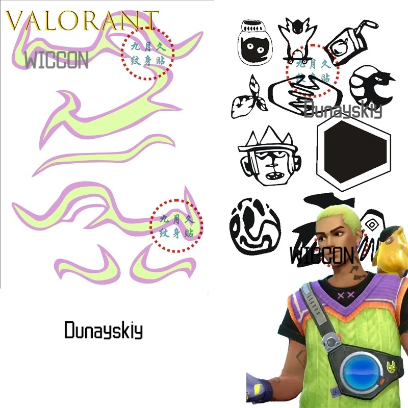 

VALORANT gekko Временная Водонепроницаемая Татуировка Для Косплея Одноразовое Использование Аниме Опора Рука Активность Хэллоуин Карнавальная Вечеринка Ткань Для Мужчин