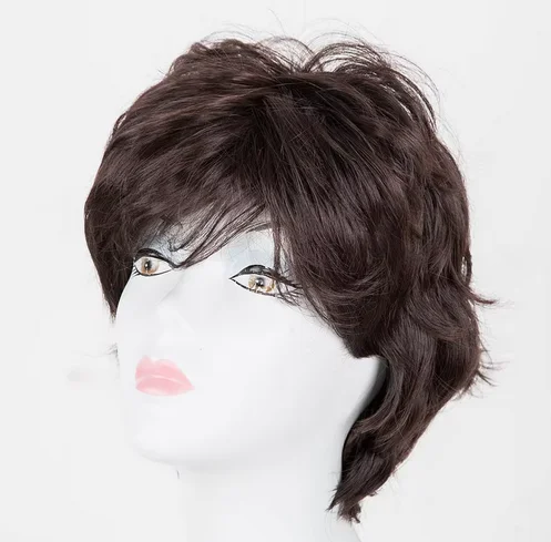 Mama's Wig  Synthetic Short Wavy Dark Brown Hair Heat Resistant Fiber Male/Female Peruca Perruque Women Hairpiece Toupee