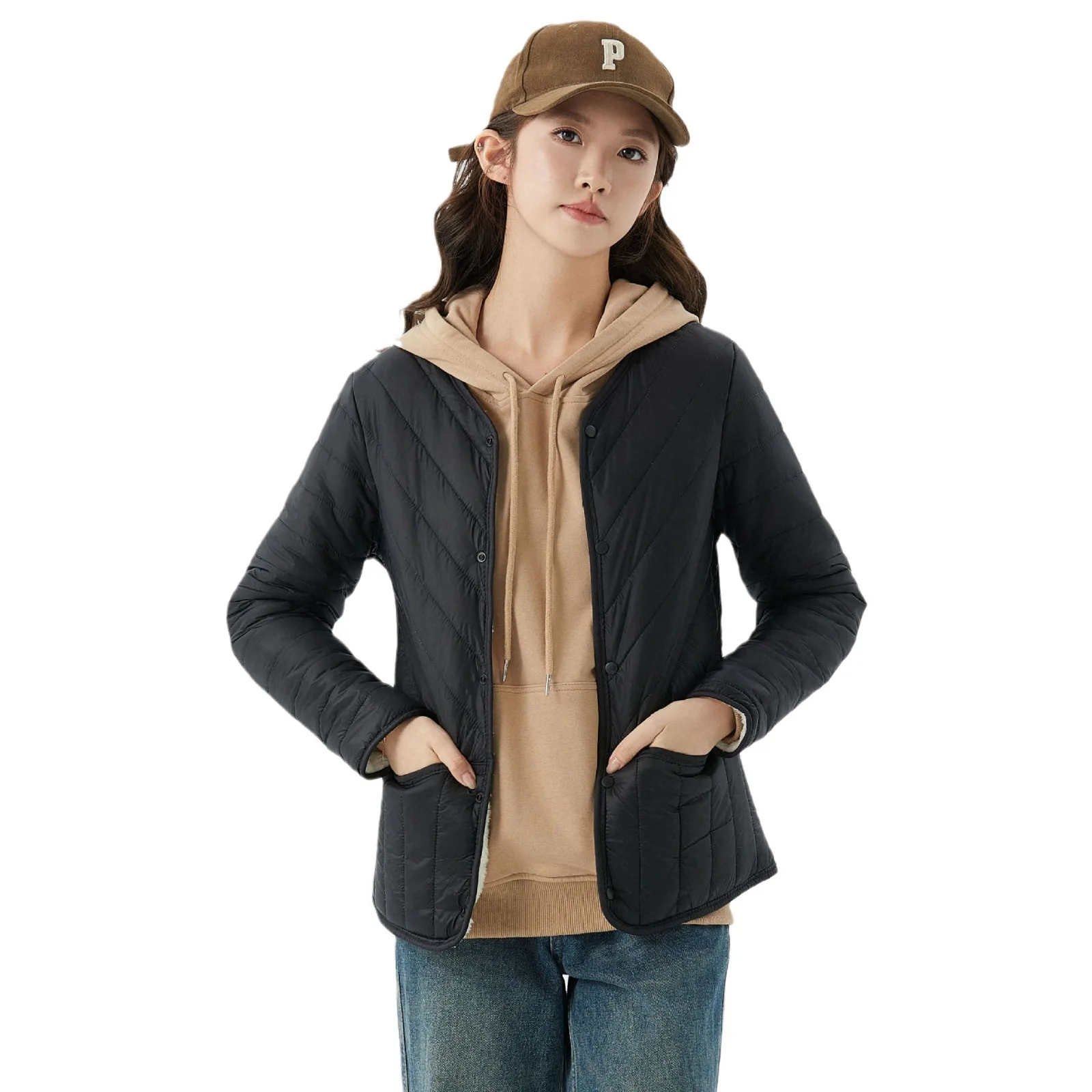 Nueva moda mujer Color sólido Simple básico Casual moda forro polar abrigos acolchados de un solo pecho ropa femenina Parkas Tops