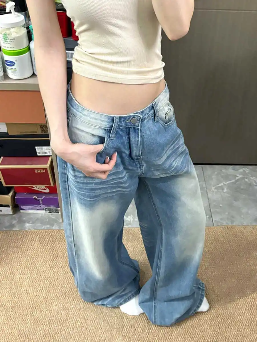 Amerikaanse stijl rechte jeans voor dames lente zomer hoge taille zip fly lange broek vrouwelijke casual denim broek