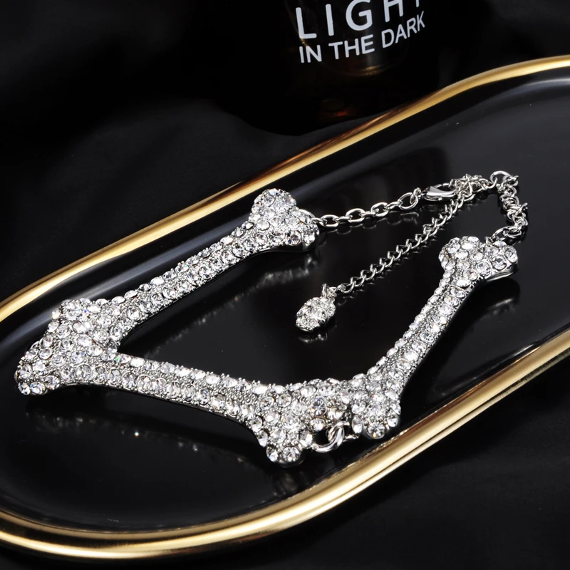 

Серебряное колье S925 с тремя секциями в форме костей, инкрустированное бриллиантами, в стиле Сатурн, роскошный аксессуар для создания модного образа.