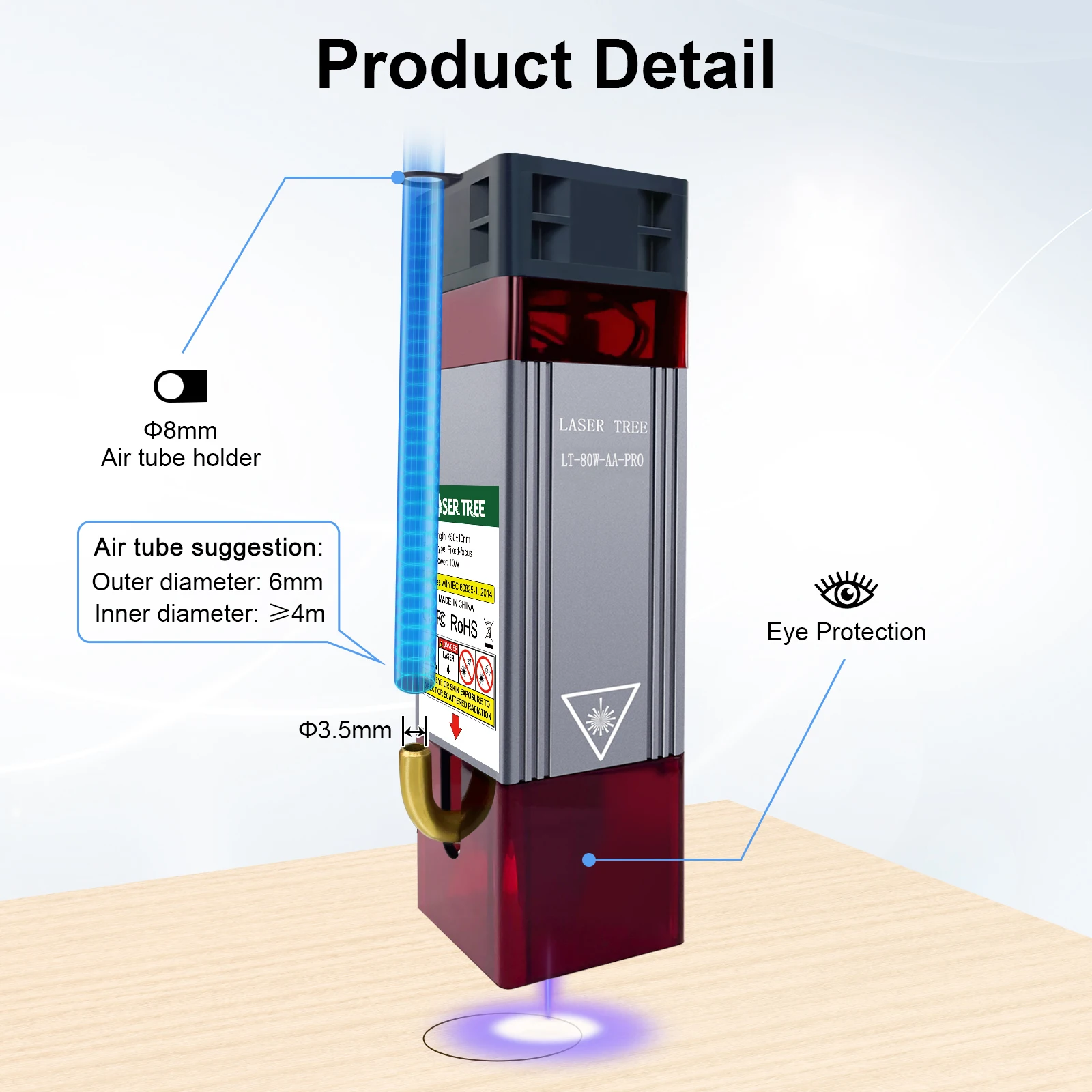 LASER TREE 80W Laser Module with Air Assist 10W Optical Power Blue Light TTL Laser Head for CNC Engraving Cutting Machine Tools