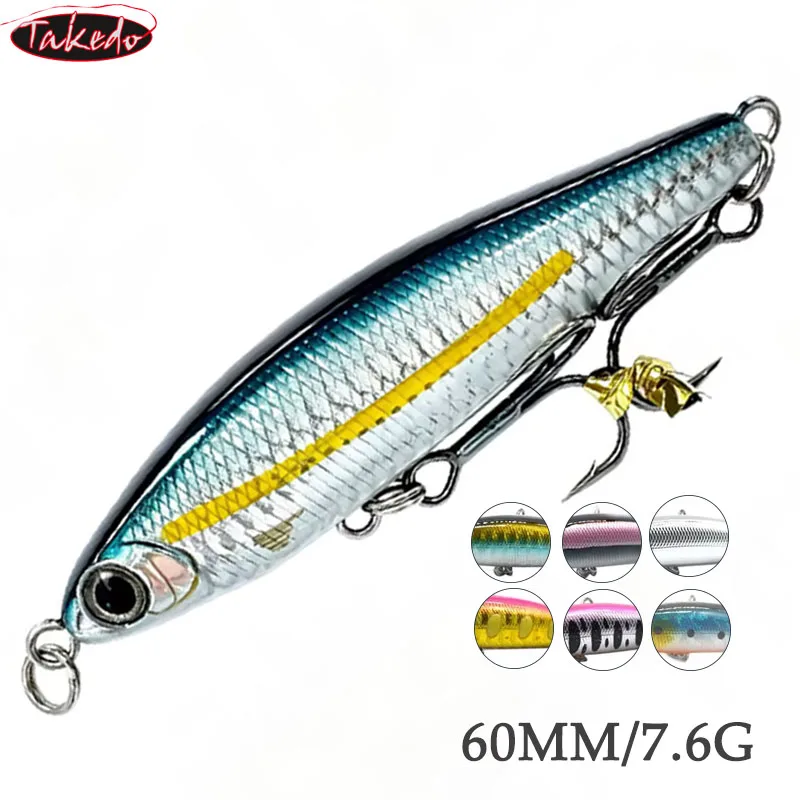 TAKEDO BP60 60MM 7,7G Sinkender Pencil-Bait Harter Angelköder aus ABS-Kunststoff Bass-Köder mit BKK 8 #   Haken für Meeresfischerei Bass-Köder